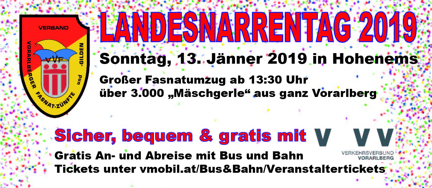 Landesweite Freifahrt zum Landesnarrentag 2019 nach Hohenems